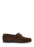 Brown Vinnys Loafers With Rounded Toe And Bow Laces Suede For Men