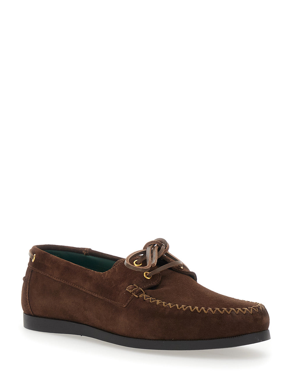 Brown Vinnys Loafers With Rounded Toe And Bow Laces Suede For Men