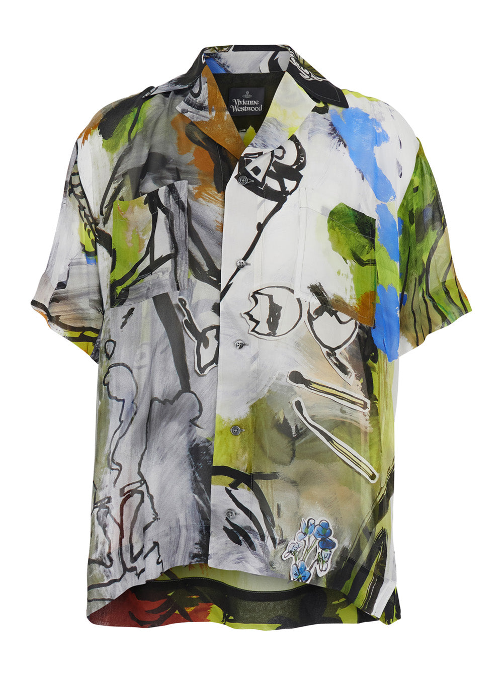 multicolor Shirt with open collar and all-over graphic print in viscose man Blouses