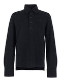 Black Long Sleeve Polo with Tone-on-Tone Orb in Cotton for Men Tshirts And Shirts