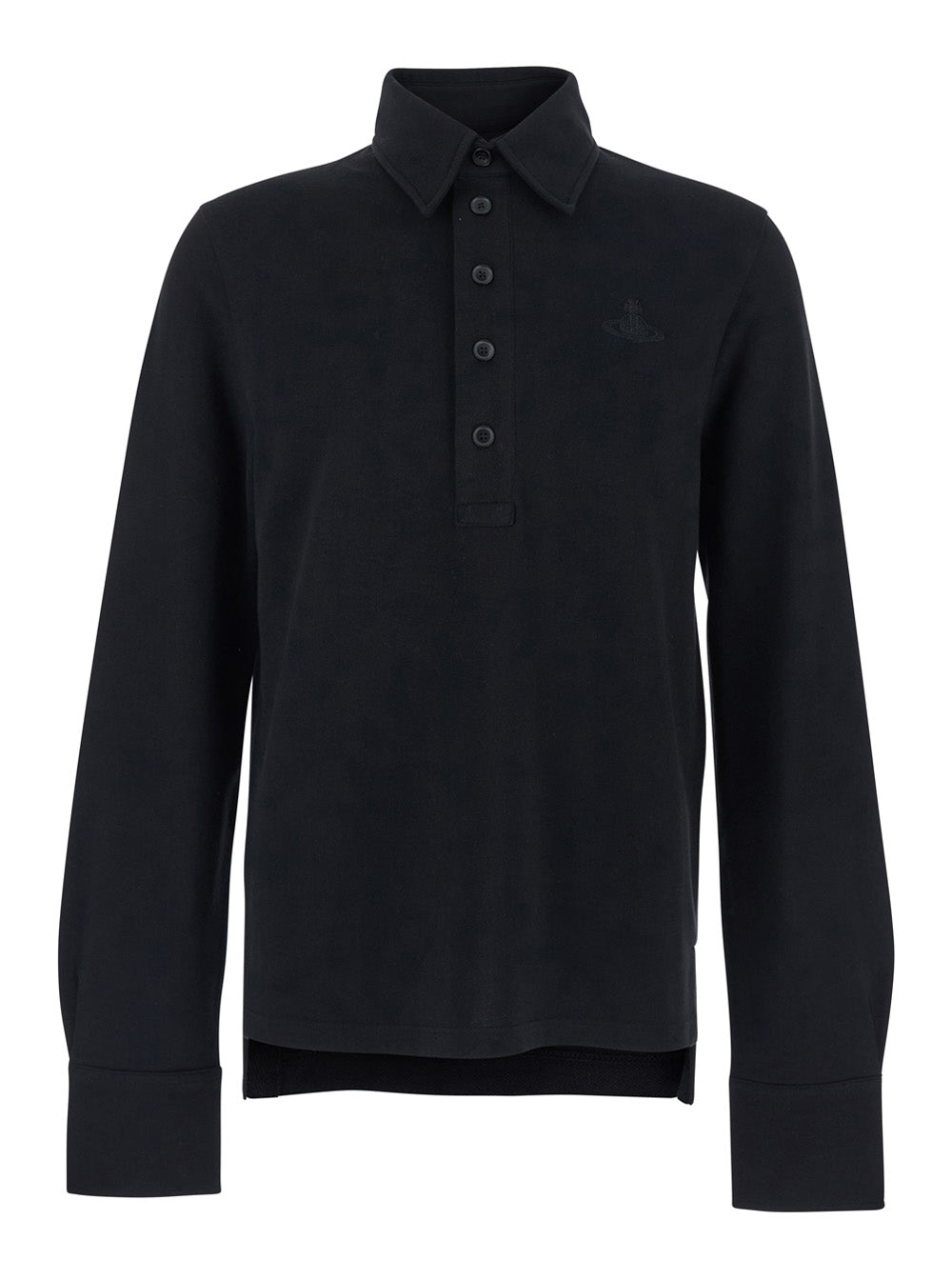 Black Long Sleeve Polo with Tone-on-Tone Orb in Cotton for Men Tshirts And Shirts