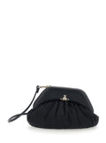Clutch Brooke with Adjustable and Removable Shoulder Strap Orb Plaque on the Front in Black Leather for Women Viscose Hand Bags