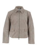 Rockridge Jacket Grey with Classic Collar and Leather Zip Closure for Men Outerwear