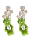 Green Grass Flower Bear Earrings with 925 Silver Rose Gold Plating for Women Plated 18k