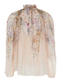 High Neck Rebellion Blouse with Bow Detail on the Front in Multicolor Viscose for Women Shirts And Blouses