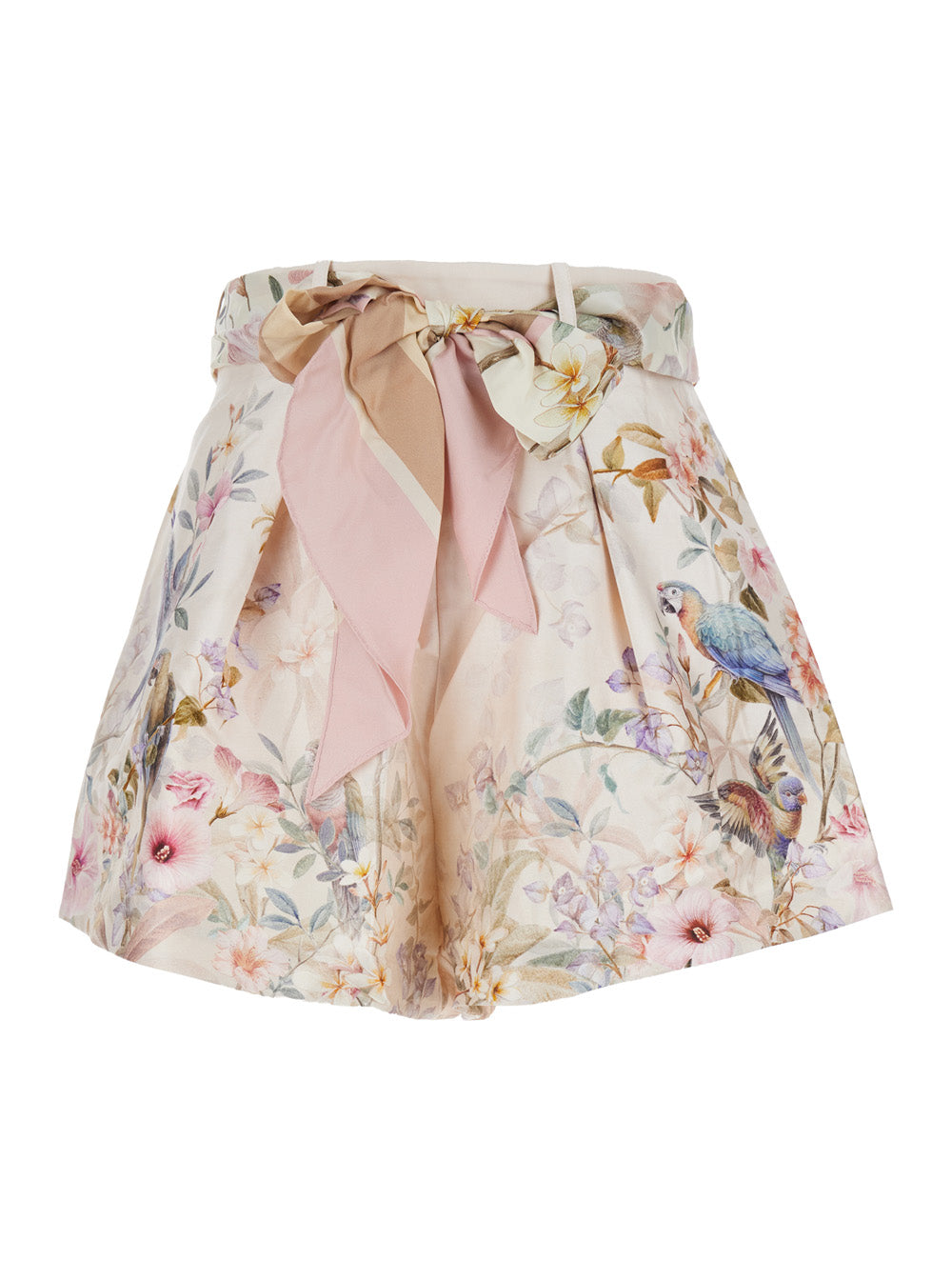 Rebellion Shorts with Bow and All-Over Floral Motif in Silk Cotton Multicolor Women Bermuda