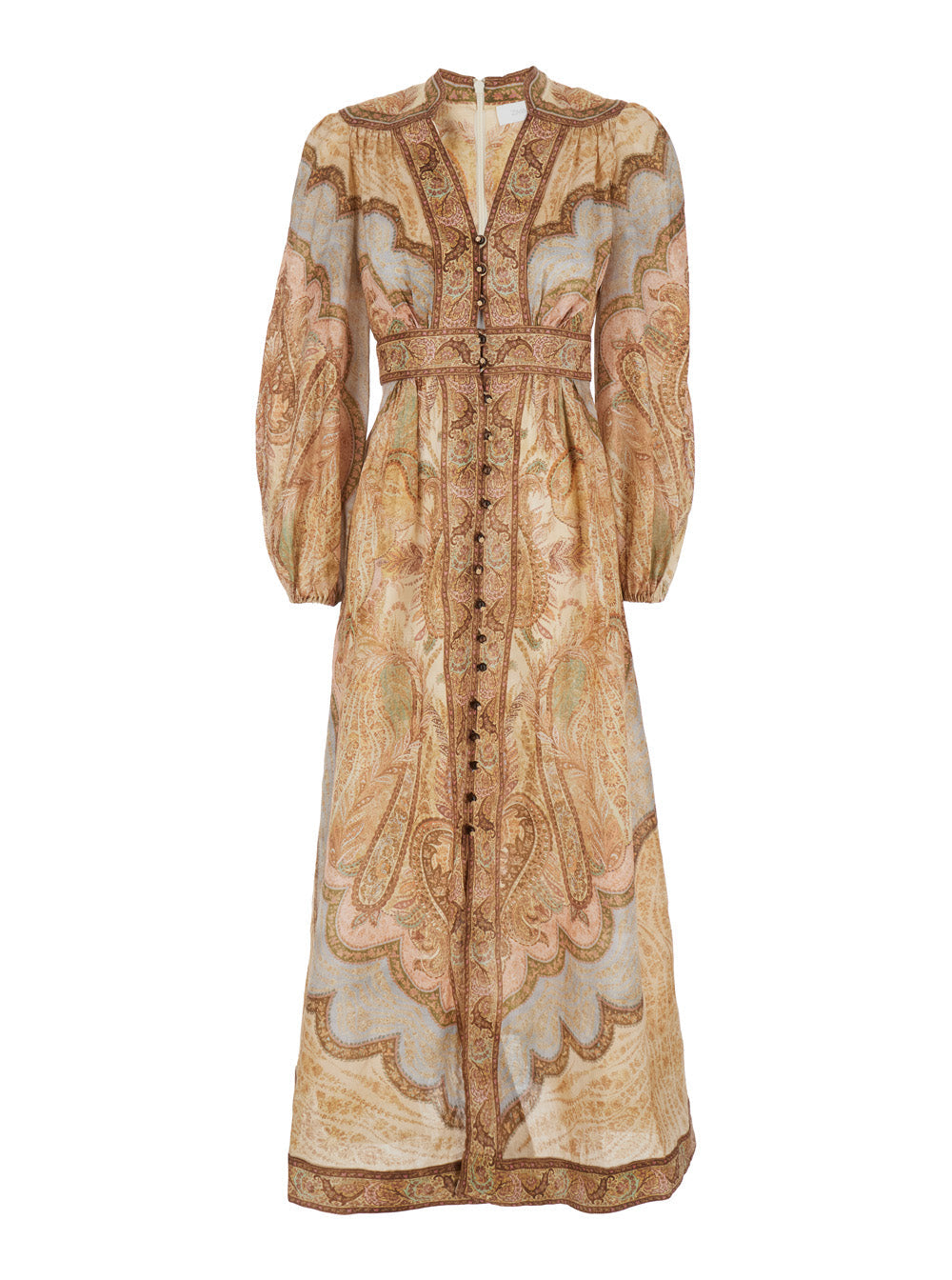 Wanderlust Multicolor Long Dress With V Neck And All-Over Paisley Motif Linen Woman - 3