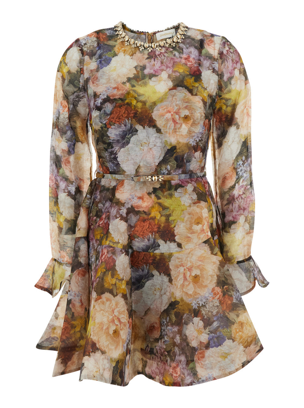Mini Dress Alchemy With Peplum And Short Sleeves Multicolor Women Linen Silk