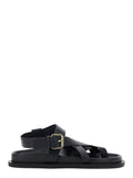 Elbert Sandals with Woven Straps and Leather Buckle Closure Black Women Cow Flat Shoes