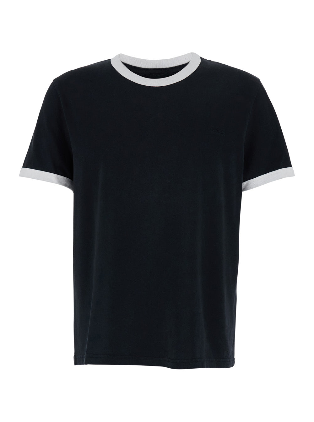 Black Crew Neck T-Shirt with Contrast Details in Cotton for Men Biological Tshirts And Polo Shirts