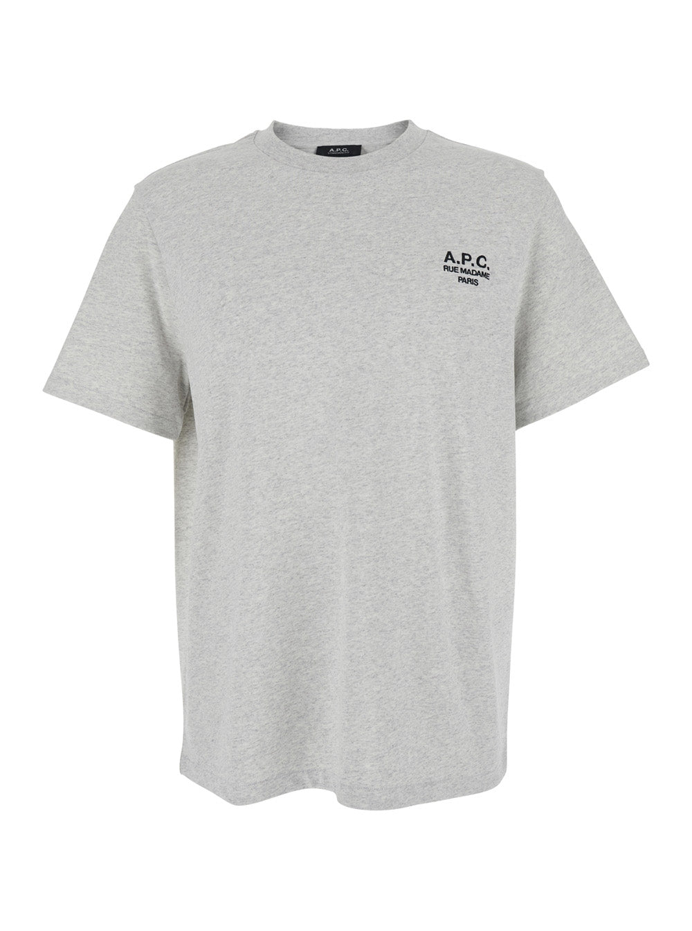 Grey Crew Neck T-Shirt with Embroidered Logo on Front in Cotton Woman Organic Tshirts And Polo Shirts