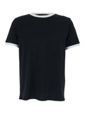 Black T-shirt with Contrast Details on the Neck and Sleeves in Cotton Linen Blend for Men Tshirts Polo Shirts