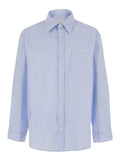 Light Blue Long-Sleeved Shirt With Classic Collar And Striped Motif In Cotton For Men Blouses