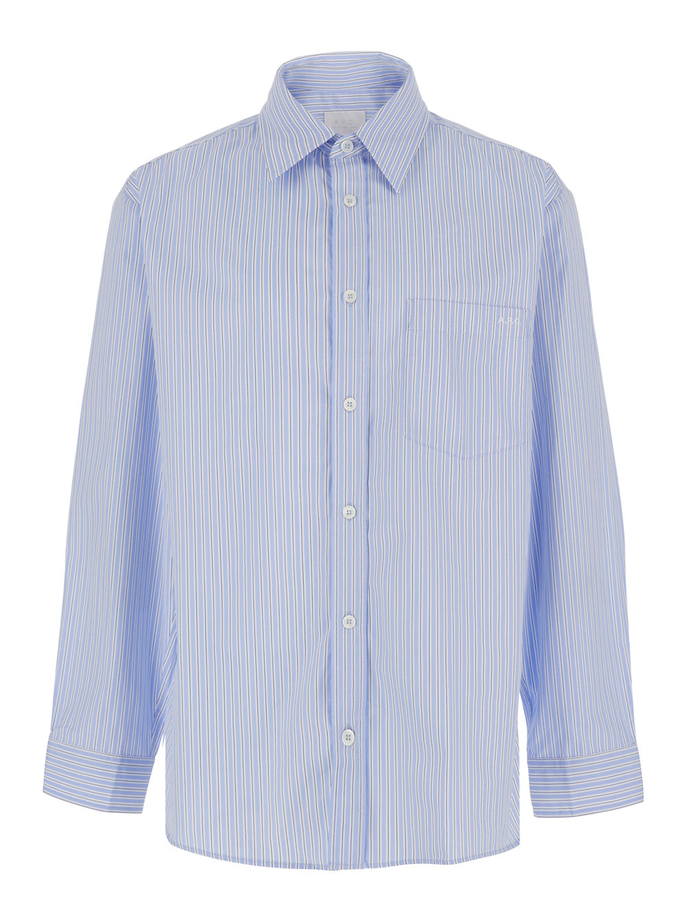 Light Blue Long-Sleeved Shirt With Classic Collar And Striped Motif In Cotton For Men Blouses