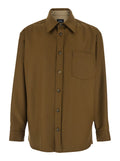 Brown Jacket with Classic Collar and Button Cuffs in Wool Blend Men Polyester Virgin Outerwear