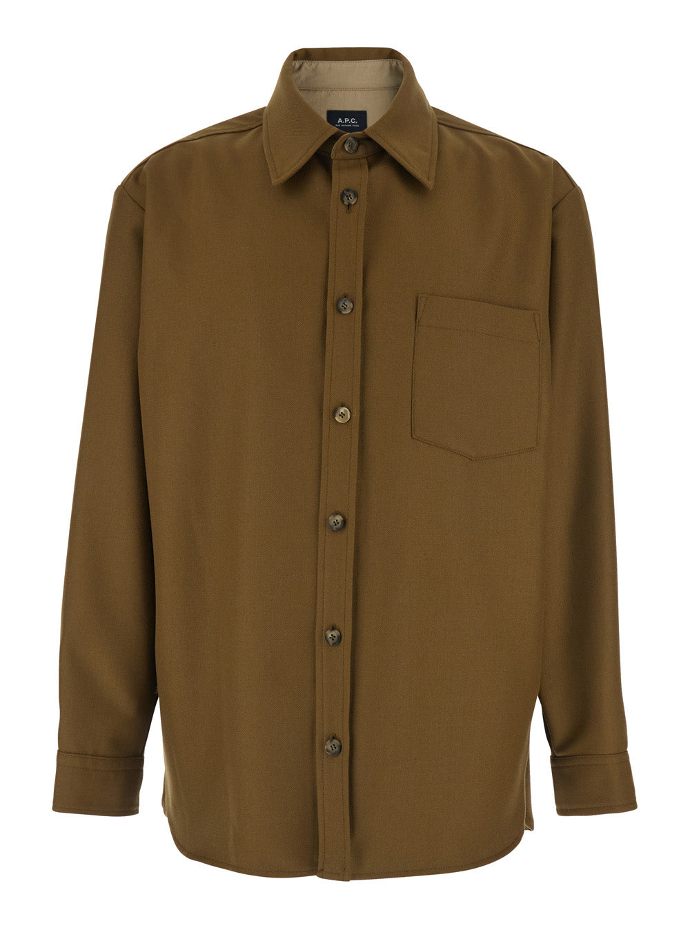 Brown Jacket with Classic Collar and Button Cuffs in Wool Blend Men Polyester Virgin Outerwear