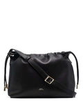 Black Crossbody Bag With Logo Lettering On The Front And Drawstring Closure Ecoleather For Women