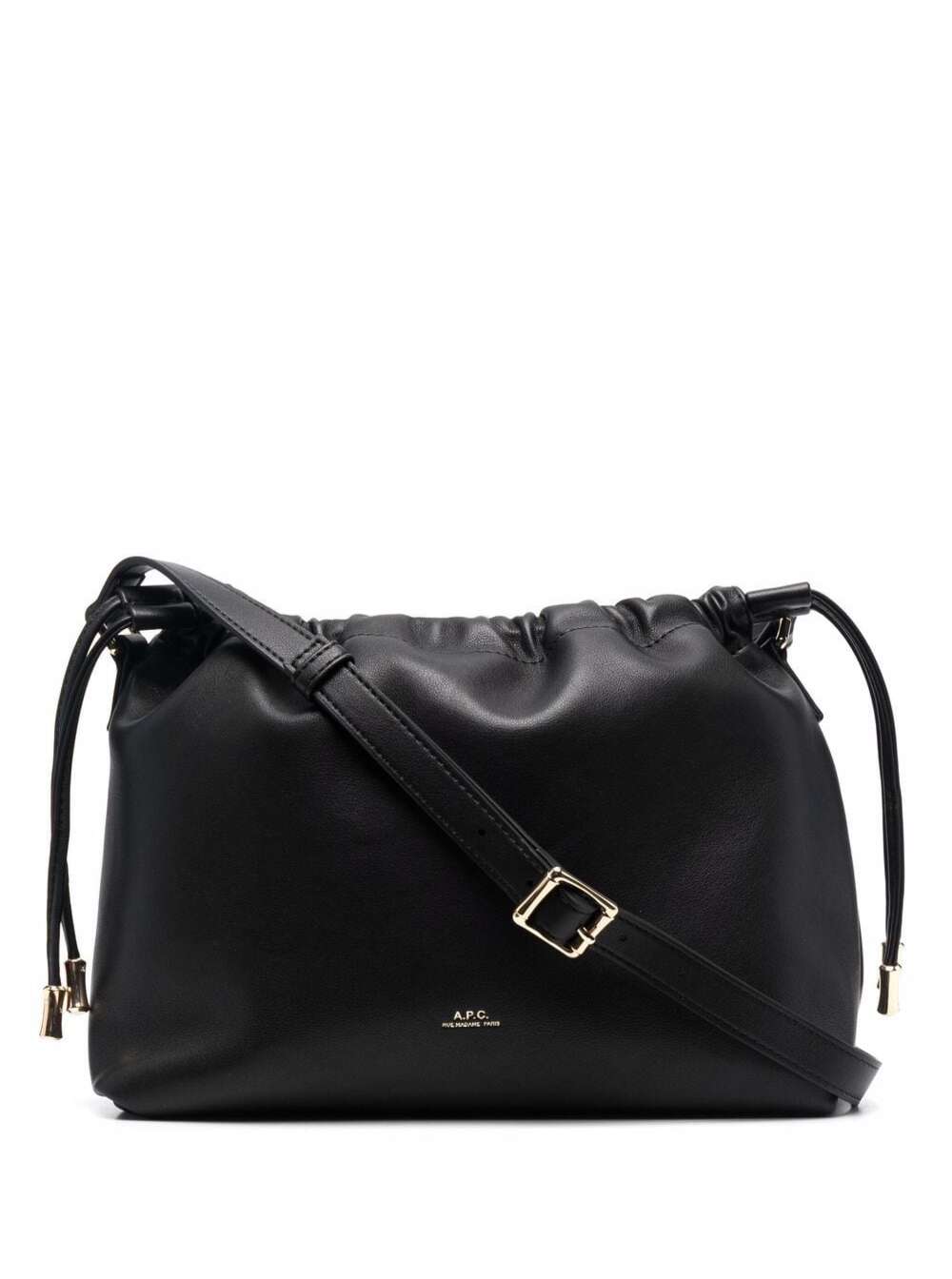 Black Crossbody Bag With Logo Lettering On The Front And Drawstring Closure Ecoleather For Women