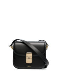 Grace Black Mini Crossbody Bag with Adjustable Strap and Logo Lettering Imprinted on the Front in Leather for Women Cow