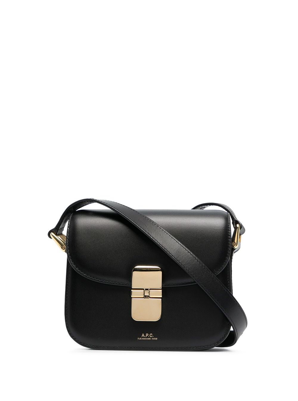 Grace Black Mini Crossbody Bag with Adjustable Strap and Logo Lettering Imprinted on the Front in Leather for Women Cow