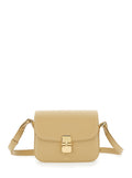 Grace Small Beige Crossbody bag with Adjustable Strap and Logo Plate on the Front in Leather Woman Cow