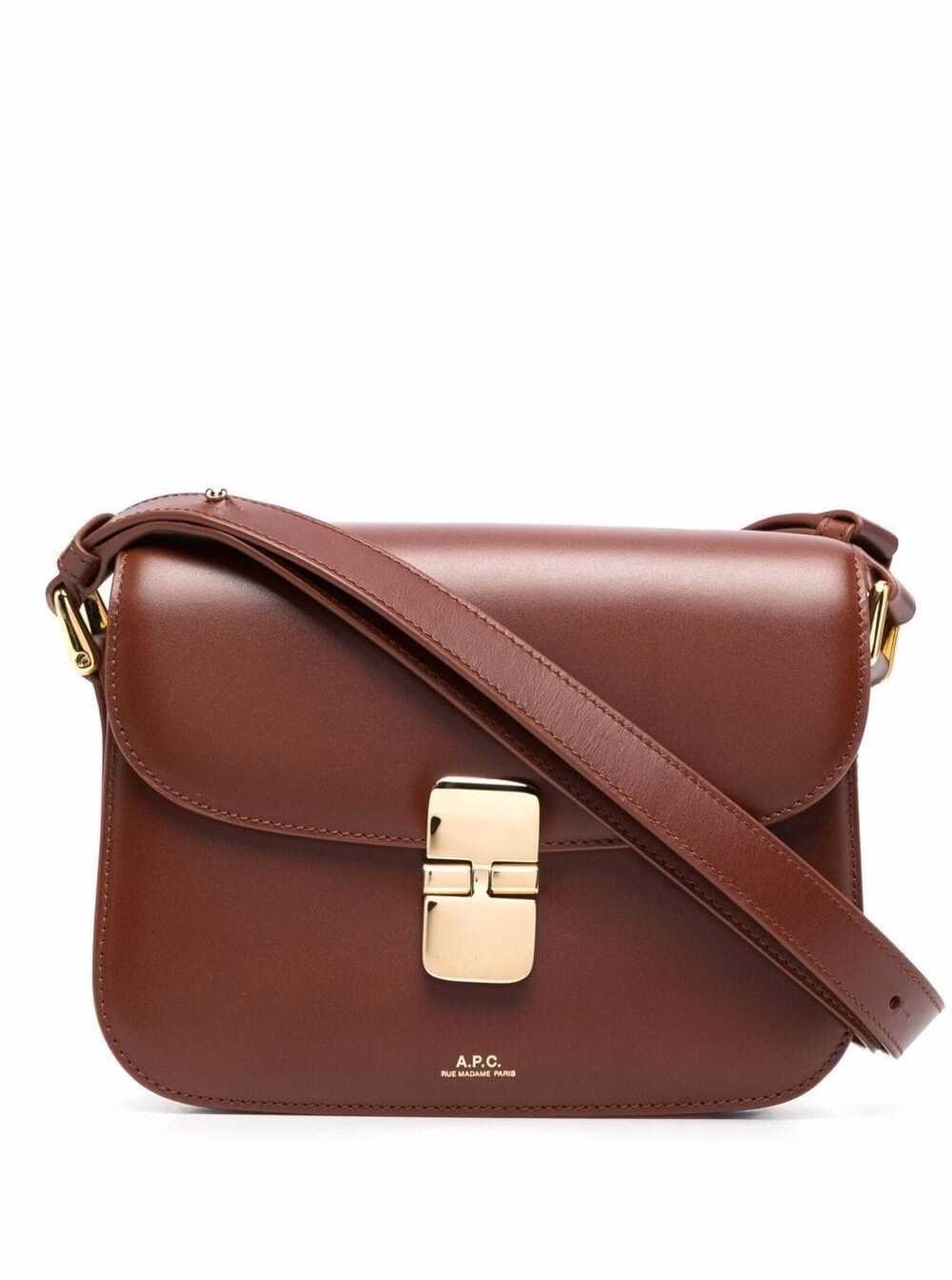 Grace Small Brown Crossbody bag with Adjustable Strap and Logo Lettering Embossed on the Front in Leather Woman Cow