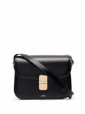 Grace Black Small Crossbody Bag with Adjustable Strap and Logo Lettering Imprinted on the Front in Leather for Women Cow