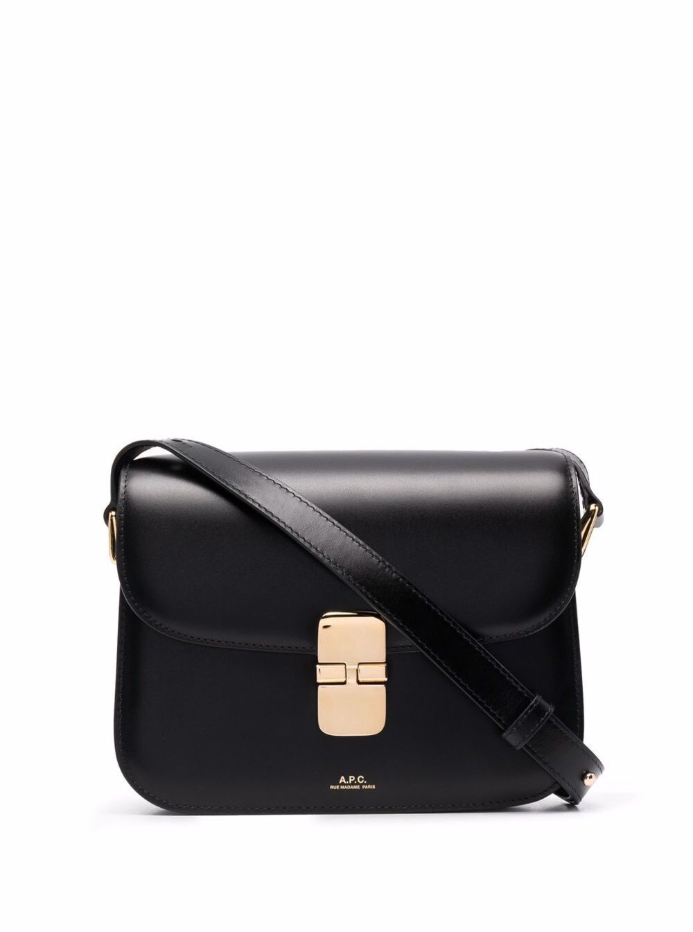 Grace Black Small Crossbody Bag with Adjustable Strap and Logo Lettering Imprinted on the Front in Leather for Women Cow