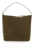 Vera Brown Shoulder Bag with Top Handle and Zipper Closure in Suede Woman Cow