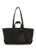 Le Drummer Brown Shopper with Four Handles and Lettering Logo on the Front in Suede Woman Cow Tote Bags