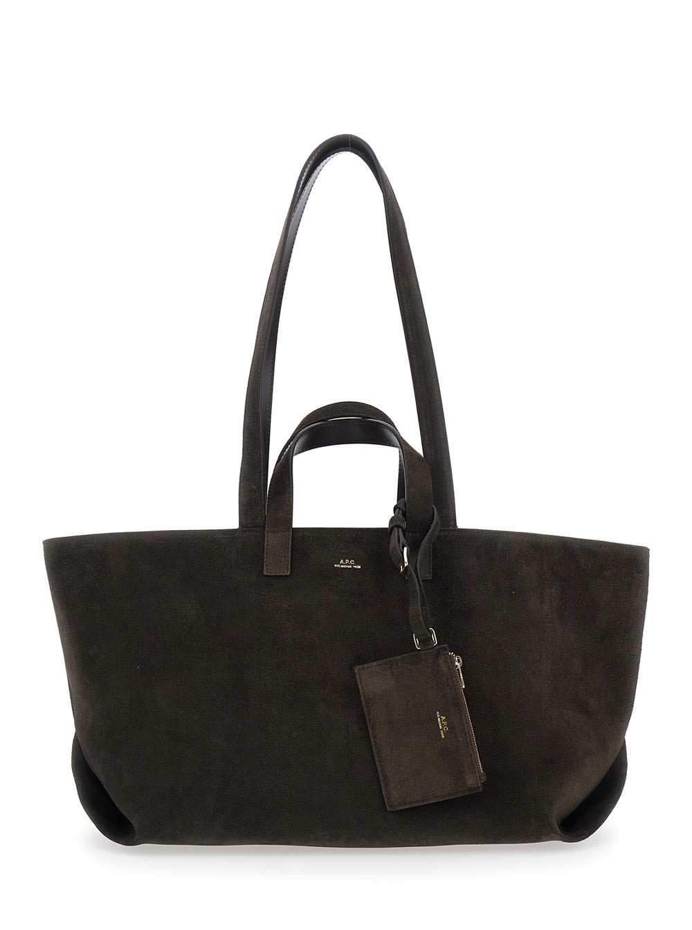 Le Drummer Brown Shopper with Four Handles and Lettering Logo on the Front in Suede Woman Cow Tote Bags