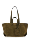 Le Drummer Green Shopper with Four Handles and Logo Lettering on the Front in Suede Women Calf Tote Bags