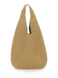 Le Neige Beige Shoulder Bag with Logo Embossed on the Front in Crinkled Leather for Women Cow