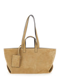 Le Drummer Beige Shopper with Four Handles and Logo Lettering on the Front in Suede Women Cow Tote Bags