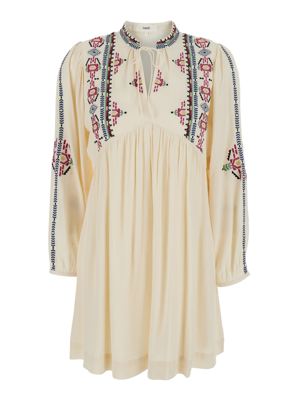 Telma White Dress With Knot Closure And Embroidered Details Viscose Woman