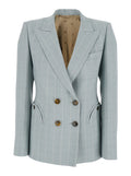 Light Blue jacket with peaked lapels and striped motif in viscose woman Polyester Blazers