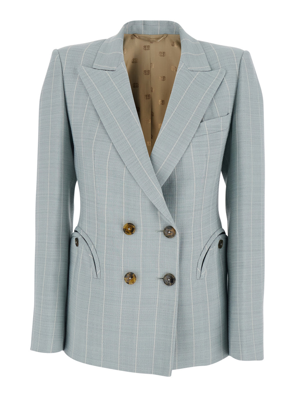 Light Blue jacket with peaked lapels and striped motif in viscose woman Polyester Blazers