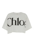 White Crop T-Shirt with Logo Lettering in Cotton Woman Tshirts And Polo Shirts
