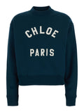 Crewneck Sweatshirt with Logo Lettering Print in Blue for Women Blu Cotton Jersey
