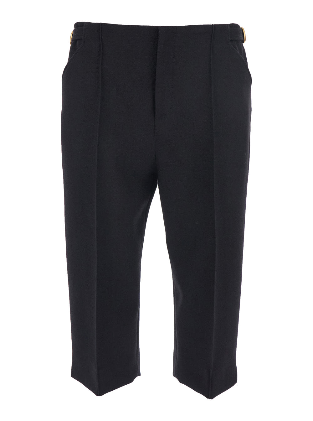 Black Bermuda with Side Buckle Closure and Front Pleats in Wool for Women Shorts