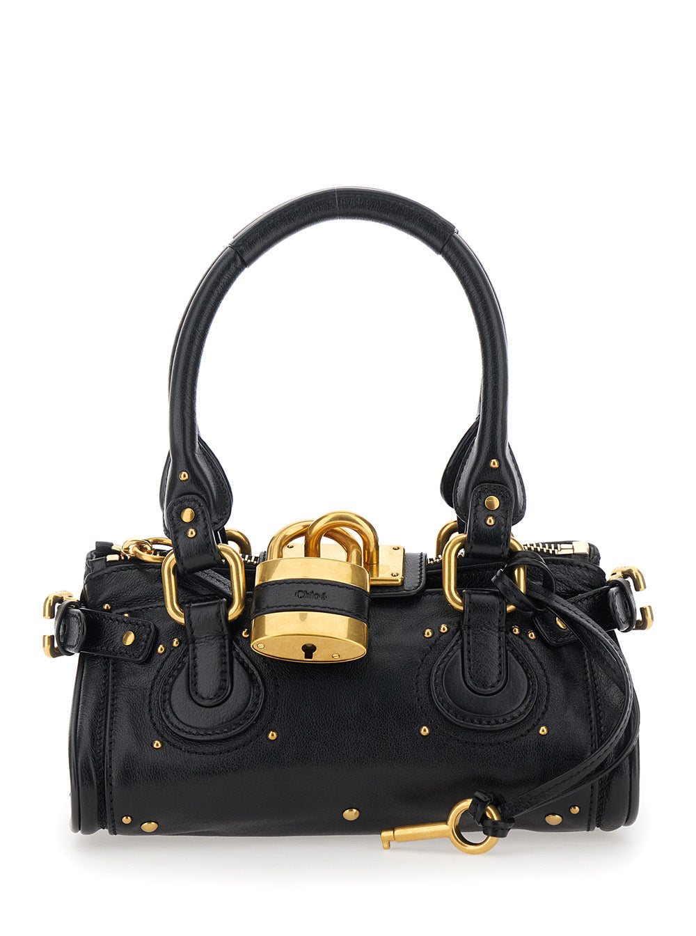 Paddington Black Handbag with Lock on the Front and Two Top Handles in Leather Woman Hand Bags