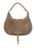 Marcie Medium Brown Shoulder Bag with Lettering Logo on Front in Suede Woman Leather