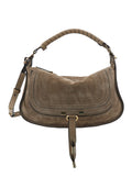 Marcie Brown Medium Shoulder Bag with Logo Lettering on the Front in Suede for Women Leather