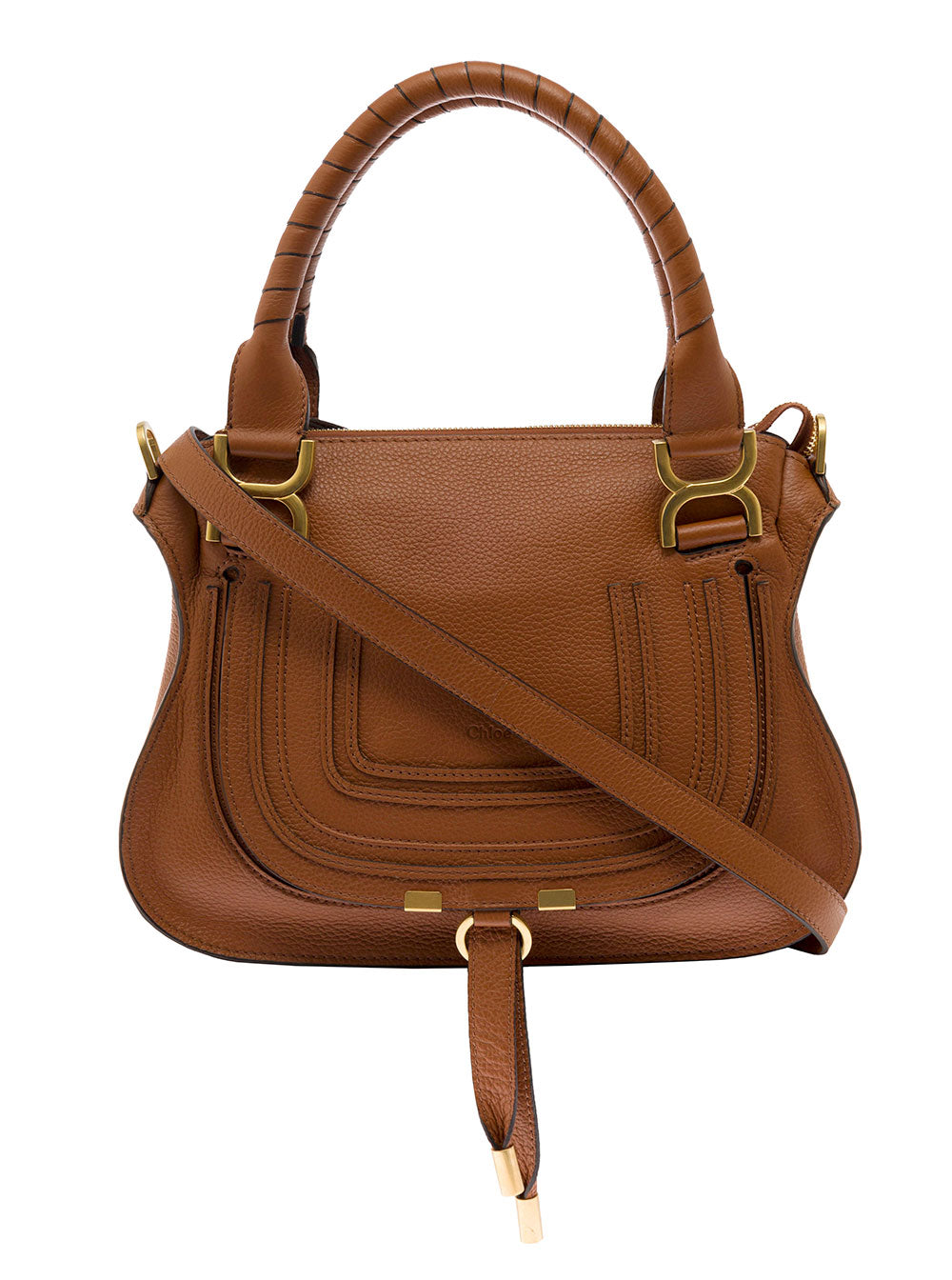 Mercie Brown Handbag with Logo Embossed on the Front in Leather Woman Calf Hand Bags