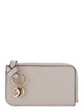 Wallet with Logo Charm on the Front and Top Zip Closure in Grey Hammered Leather for Women Products