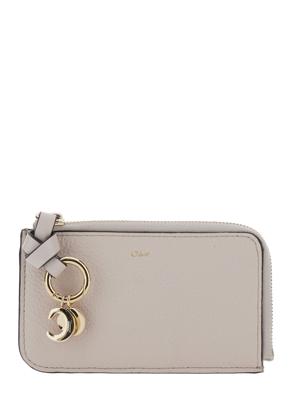 Wallet with Logo Charm on the Front and Top Zip Closure in Grey Hammered Leather for Women Products