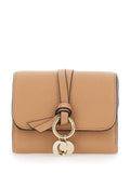 Small Tri-Fold Wallet with Charm on the Front and Magnetic Closure in Beige Leather for Women Products