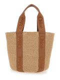 Beige Woody Tote Bag With Logo Woven Natural Fibers For Women