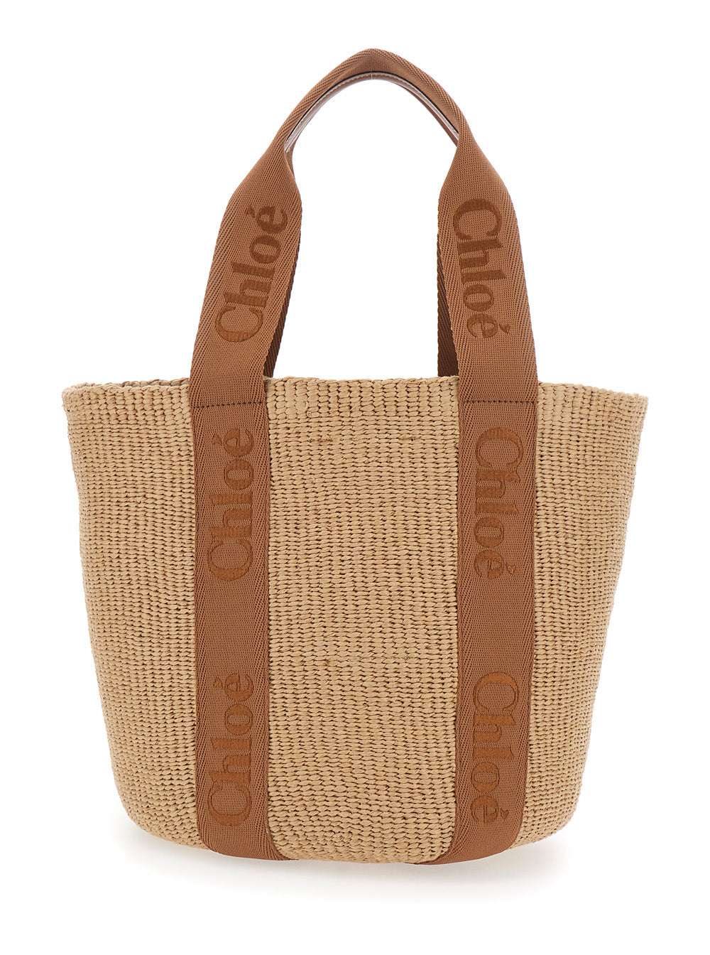 Beige Woody Tote Bag With Logo Woven Natural Fibers For Women