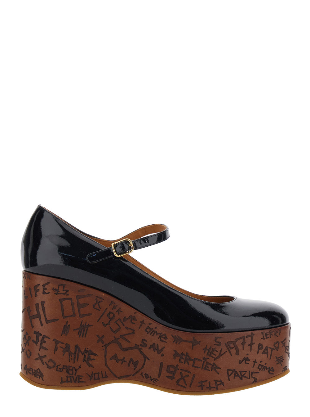 Black Wedges With Mary Jane Strap Leather For Women